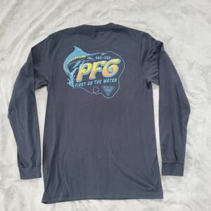 Columbia Mens Small PFG Blue Fishing Graphic Print Long Sleeve Shirt Fish Tackle